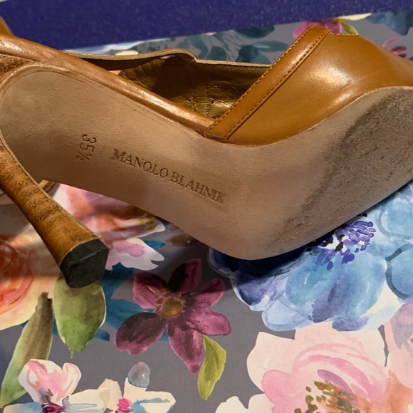 Manolo Blahnik Camel-Color Point-Toe Kitten Heels - Picture 5 of 7